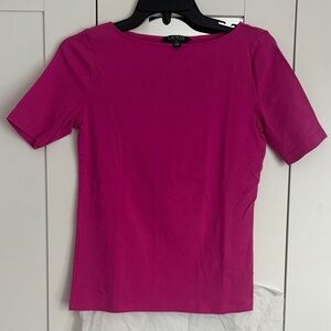 Lauren Ralph Lauren petite Women's Fuchsia Short Sleeve Tee medium excellent con